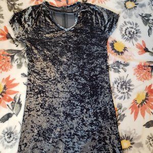 shiny stretchy short blue dress